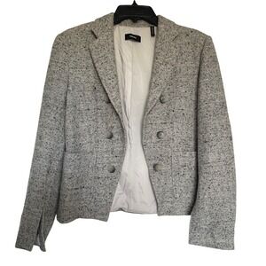 Theory Women's Gray Silk Blend Tweed Crop Blazer Career Academia Preppy USA 8